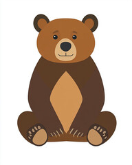 Obraz premium large adult sized dark brown cartoon grizzly bear in a sitting position. 4k full hd animal illustration design art isolated on white background