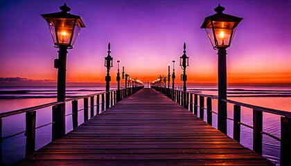 Obraz premium Twilight Pier: A Luminous Path to the Horizon