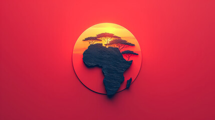 A red background with a tree in the center. The tree is surrounded by a circle