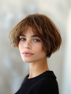 woman freckles black sweater looking professional pixie haircut unique hairstyles portrait young profile stunning cut dune head slovenian shaggy tuba vertical