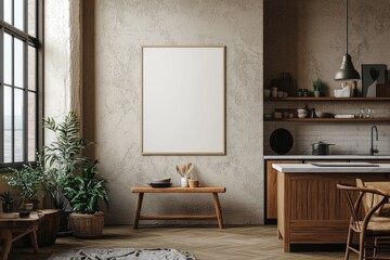 Minimalist Kitchen interior with Poster Mockup created with Generative AI