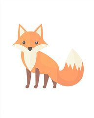Obraz premium baby light red fox with a big bushy tail cartoon illustration isolated on a white background