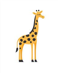 Fototapeta premium basic small long neck yellow and black cartoon preschool giraffe. 4k full hd animal illustration design art isolated on white background