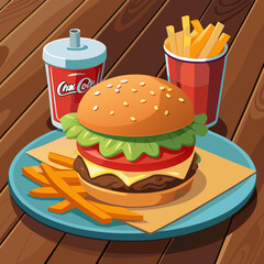 closeup of a juicy beef cheeseburger with melted vector art illustration