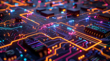 Obraz premium Neon Circuit Board 3D Illustration