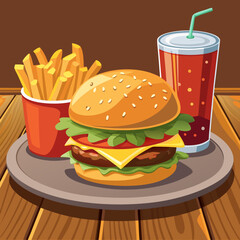 closeup of a juicy beef cheeseburger with melted vector art illustration