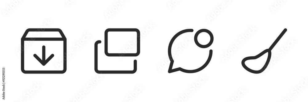 Wall mural message, archive, open in a new window and broom outlined web symbols for ui. vector icons in flat s