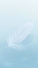 Obraz premium a white feather is laying on the blue ground. Generative ai