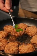 cook food at home, fry meat