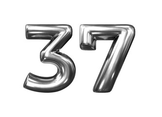 Silver metal number numbers and alphabet on white background. 3D illustration with a glossy silver surface finish.