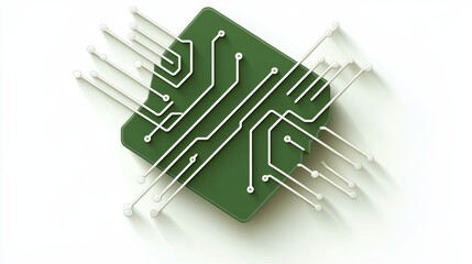 Ultraminimalist circuit board illustration green square with white lines, surrounded by vast negative space, Created with Generative AI.