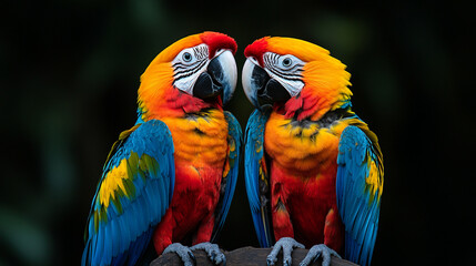 Fototapeta premium Close up couple of Macaws. wild animal isolated on black background.