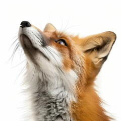 Obraz premium Fox - Red Fox (4 Years) Observing with Majestic Indoor Isolation on White Background