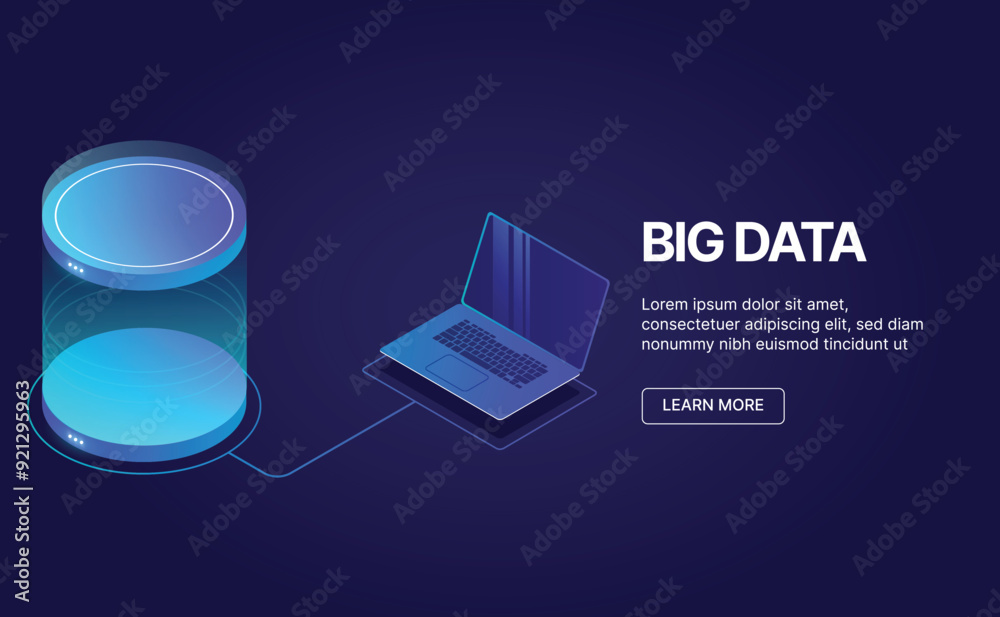 Poster data processing concept, server room, web hosting concept, abstract technology objects.