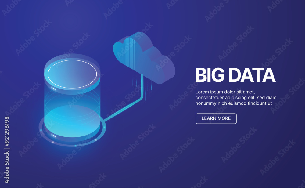 Poster data processing concept, server room, web hosting concept, abstract technology objects.