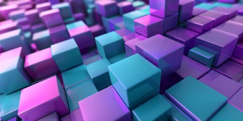 Turquoise and Purple, Multisized Blocks Neatly Constructed to create a Innovative Tech Background.