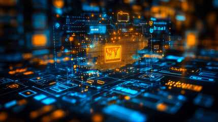 Futuristic Digital Interface for B2B E-commerce Marketing Strategy with Data Analytics Visualization, Technology, and Online Business Automation Concepts