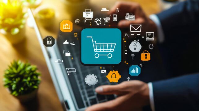 Digital B2B Marketing Strategy: Business Professional Using Laptop for Institutional e-Commerce and Supply Chain Management - Powered by Adobe