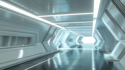 Fototapeta premium Futuristic Corridor. Modern Architecture in Technology-Infused Indoor Hall