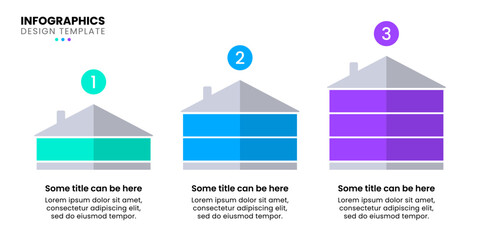 Infographic template. 3 growing houses with numbers and text