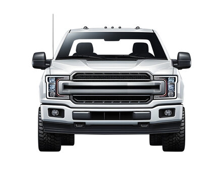 White Pickup Truck car front view of delivery Truck vector illustration isolated on transparent background