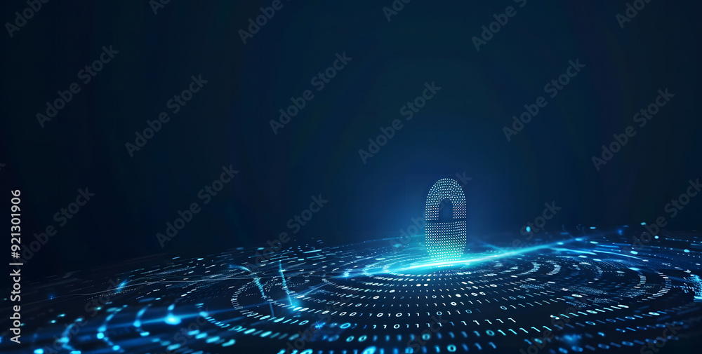 Poster vector abstract security system concept with a fingerprint on technology background design