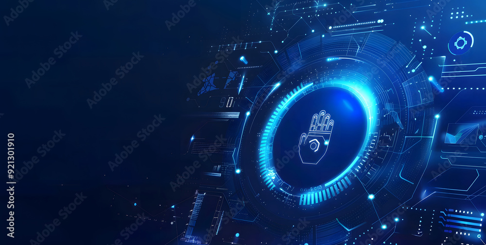 Poster vector abstract security system concept with a fingerprint on technology background design