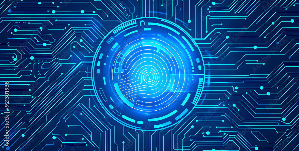 Poster vector abstract security system concept with a fingerprint on technology background design