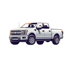 Obraz premium white Pickup Truck car full view of American Truck vector isolated on transparent background