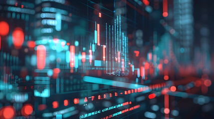 Obraz premium Abstract Stock Market Data Visualization with Red and Blue Bokeh
