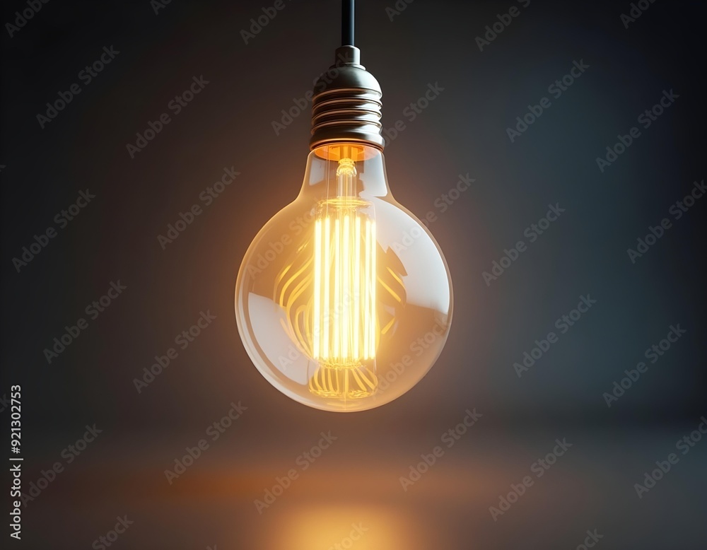 Poster yellow light bulb on a dark background create with ai