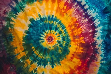 Detailed shot of a vibrant tie dye pattern showcasing a mix of colorful swirls and designs, Infuse a sense of movement and energy into your tie dye artwork