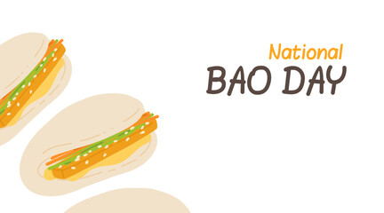 Vector illustration of Taiwanese snack Gua bao. A piece of stewed meat with cucumber and green onion in steamed bao buns. Asian cuisine menu, packaging, cafe, restaurant. National bao day