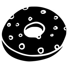 a whole donut with icing hand drawn glyph icon