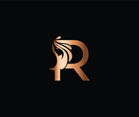 Letter R beauty logo with women face  ,beauty monogram letter R woman silhouette logo design