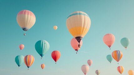 Obraz premium Colorful Hot Air Balloons Floating Against Clear Blue Sky During Daytime