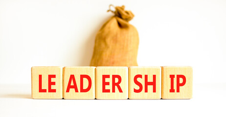 Leadership symbol. Concept word Leadership on beautiful wooden blocks. Beautiful white background....