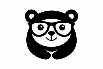 A cute bear logo face with black glasses white background
