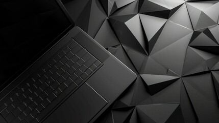 A black geometric Abstract background with a laptop