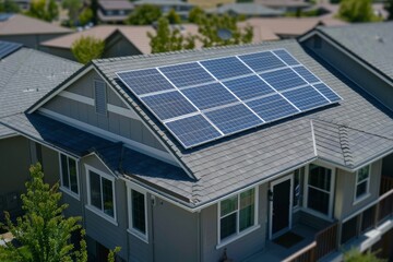 A house with solar panels on the roof captured from above, Inspect and clean solar panels to remove dirt, dust, and debris that may decrease efficiency