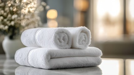 a stack of white towels