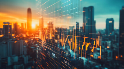 Fototapeta premium Smart digital city with connection network that is at the cutting edge of innovation in technology and business with bright, modern skyscrapers. Backgrounds for technology and charts and graphs