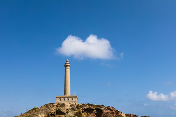Beautiful Cabo de Palos lighthouse on a sunny day of Spring