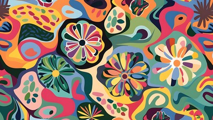 Naklejka premium Abstract background vector with natural and floral line arts, Memphis style, Organic shape