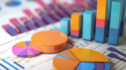 Fototapeta premium Financial performance / statistics bar, pie charts