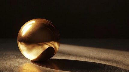 An Elegant and Beautiful Golden Sphere Illuminated by Soft and Subtle Light Effects