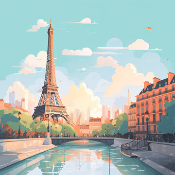 Paris in flat art style