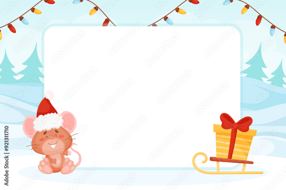 Wall mural Banner Design with Cute Little Mouse Character Vector Template