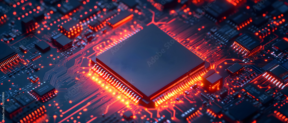 Poster a close-up view with the acronym cpu displayed on a microchip, representing the concept of central p