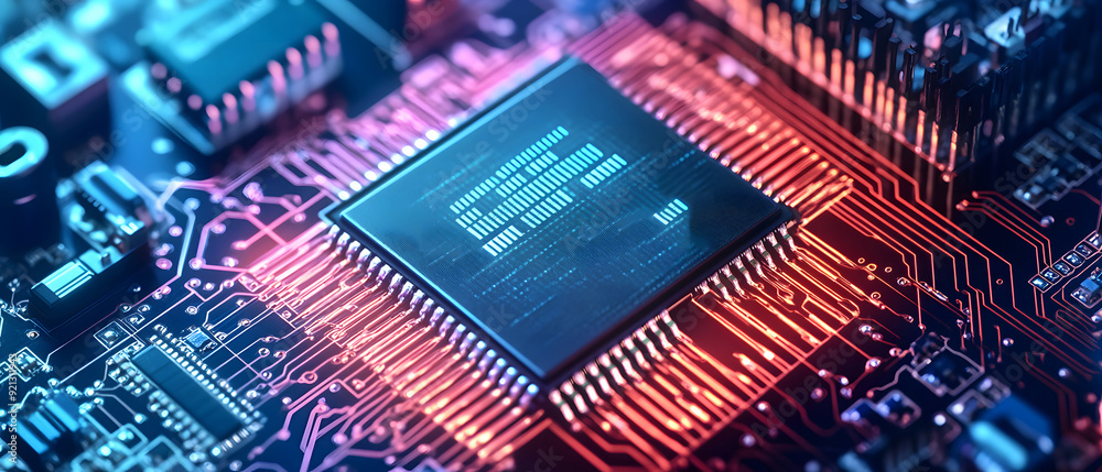 Poster a close-up view with the acronym cpu displayed on a microchip, representing the concept of central p
